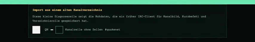 Derselbe vollständige Importbereich ohne Markierung. Das Quadrat sieht unverändert aus; im HTML ist nun der zugängliche Name „Kanalverzeichnis öffnen“ hinterlegt.