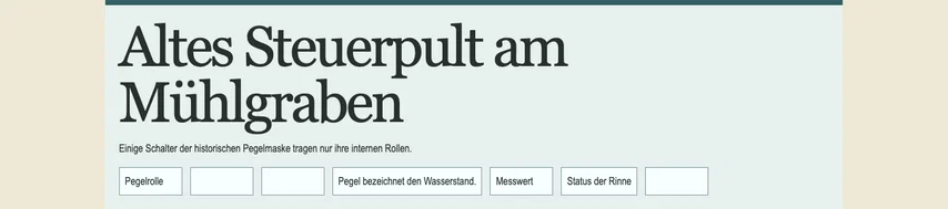 Dasselbe Steuerpult. Die zuvor leere Tooltip-Fläche enthält nun den Hinweis: Pegel bezeichnet den Wasserstand.