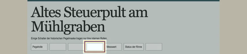 Vollständiges Steuerpult mit Überschrift und Elementreihe. Die leere Tooltip-Fläche vor dem Feld Messwert ist markiert.