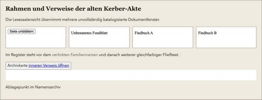 Unveränderte Lesesaalansicht ohne Markierung. Das erste Dokumentfenster enthält weiterhin „Seite umblättern“; sein Tastaturzugang wurde korrigiert.