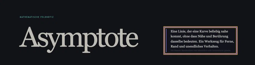 Vollständiger Einstieg mit der Überschrift Asymptote und markierter deutscher Einführung rechts. Der unsichtbare Dokumentfehler lautet lang de und xml:lang en.