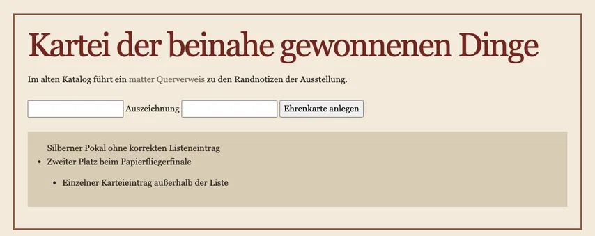Dieselbe vollständige Kartei nach der Korrektur. Der zuvor abgelöste Eintrag befindet sich nun innerhalb der hinterlegten Liste.