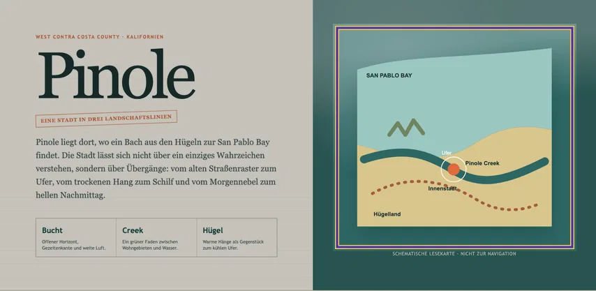 Seiteneinstieg über Pinole mit Begleittext links und markierter SVG-Karte rechts. Alle Ortsbeschriftungen und die Bildunterschrift sind vollständig sichtbar.